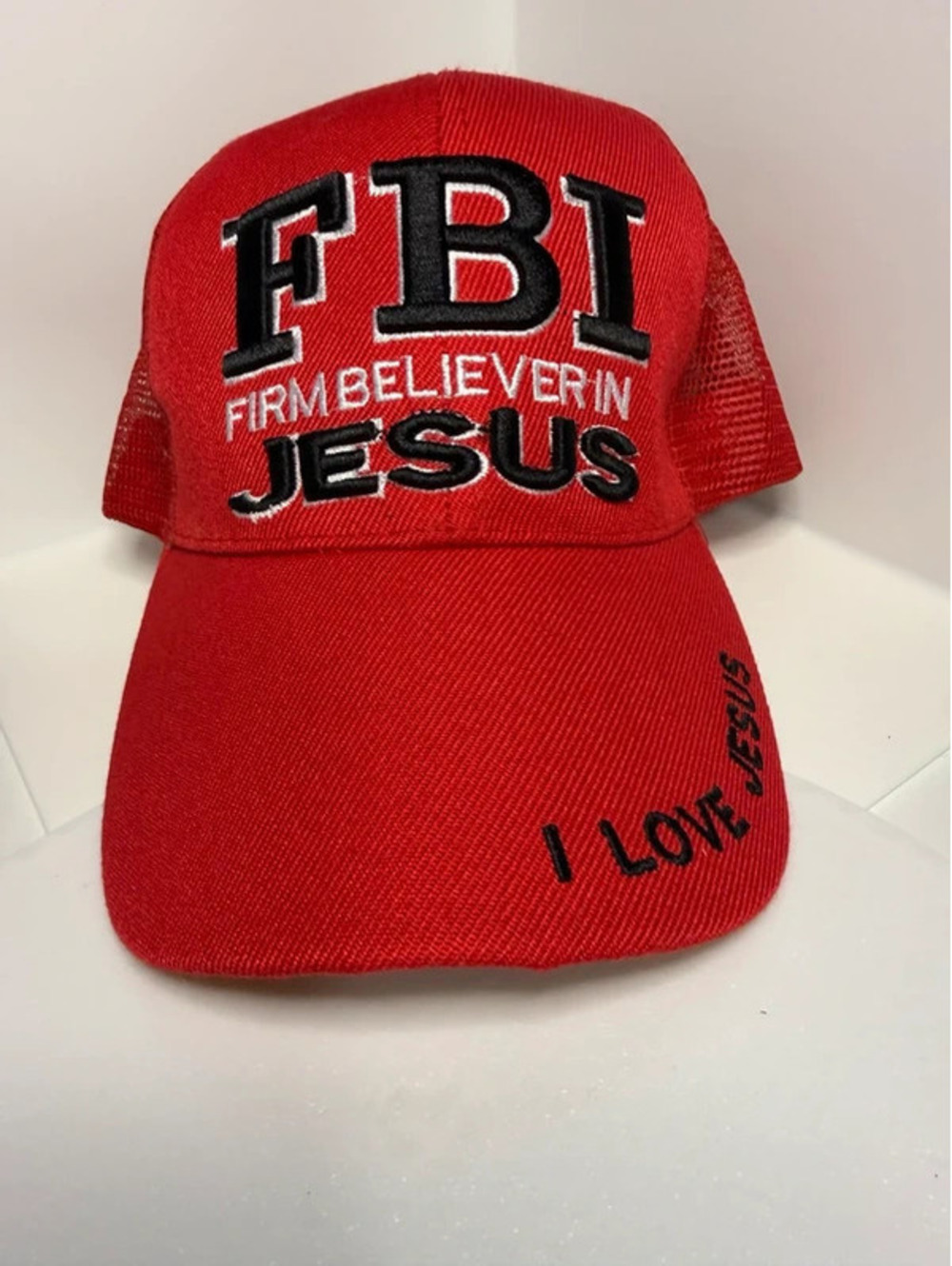 H2  FBI Firm Believer in Jesus Christian Red Trucker Hat Adjustable